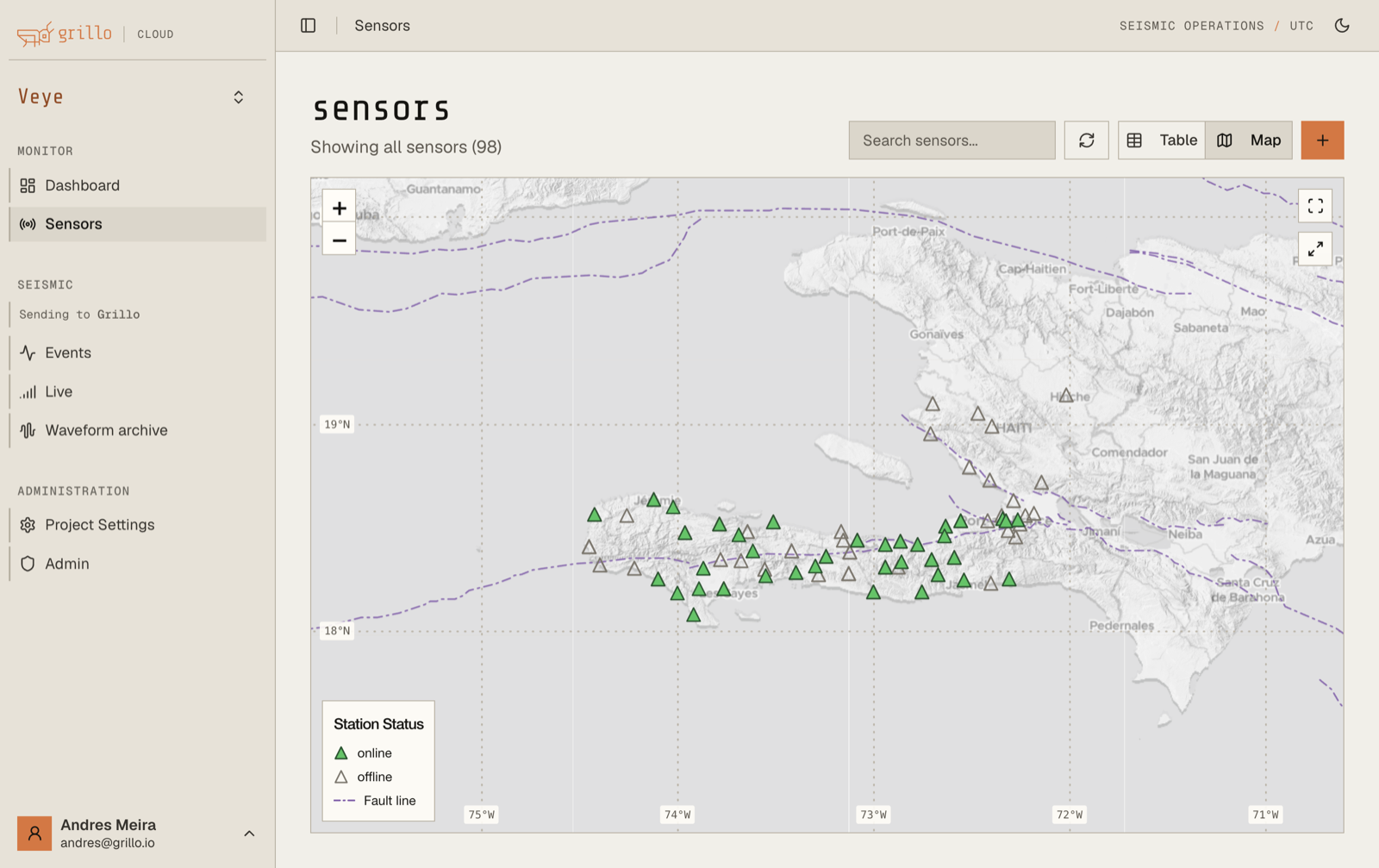 Sensor map in Grillo Cloud