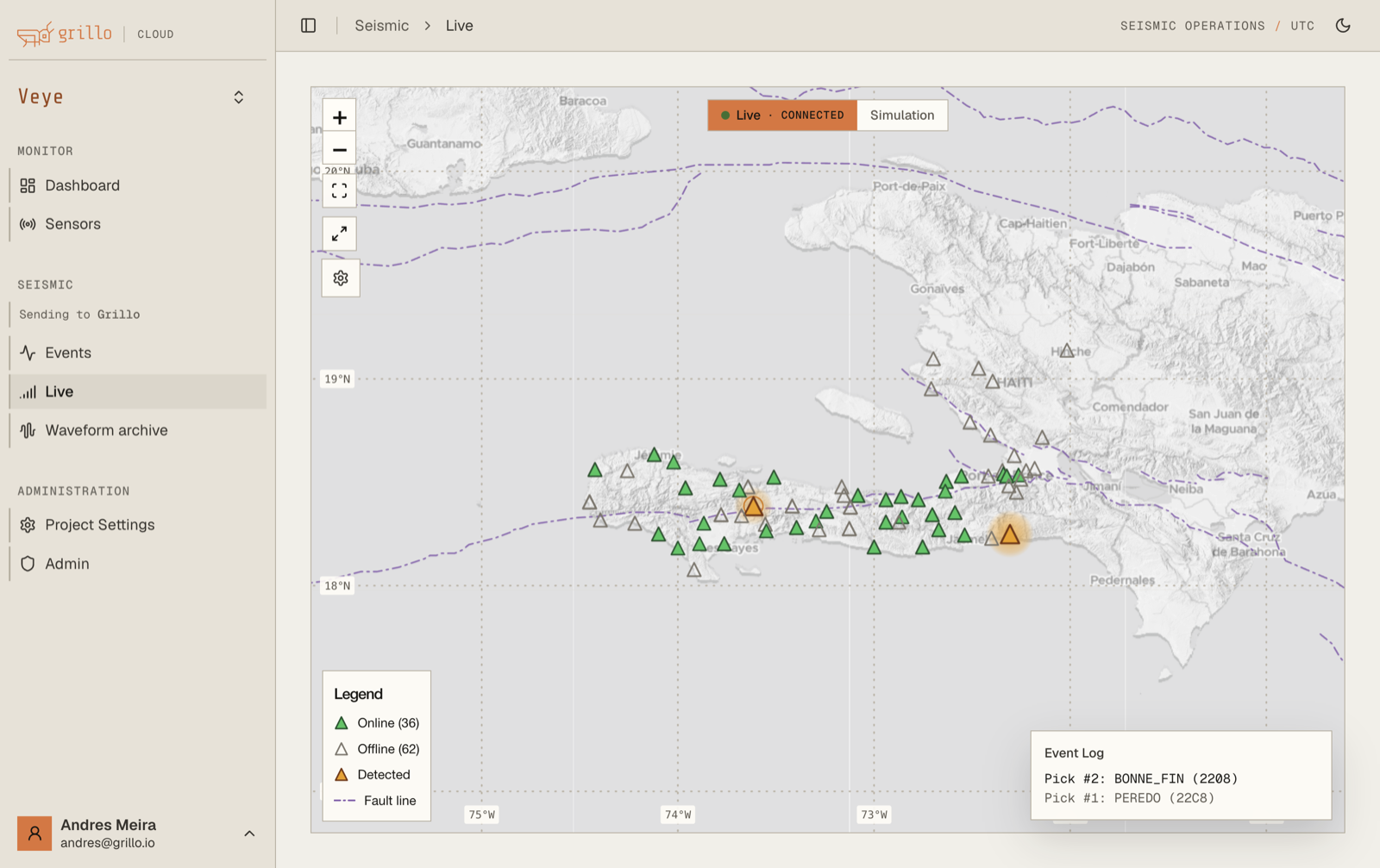 Live map in Grillo Cloud