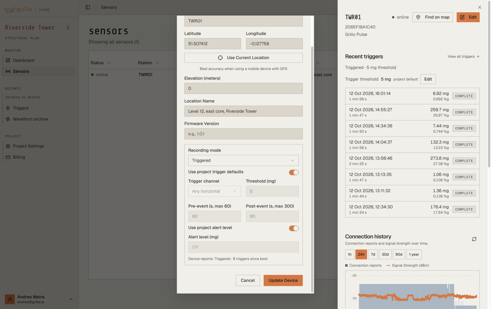 Recording mode settings in the Edit Sensor dialog